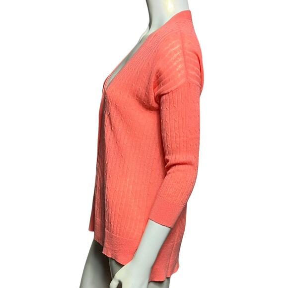 JCP Women's Coral Pink Ribbed Button Front Cardigan Sweater Cotton Blend Size M - Picture 2 of 9